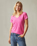 Women's Premium Slub V-Neck Tee - Bright Pink